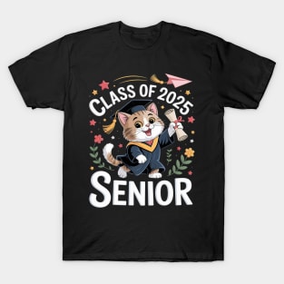 Womens British Longhair Cat Graduation Class Of 2025 School Senior T-Shirt